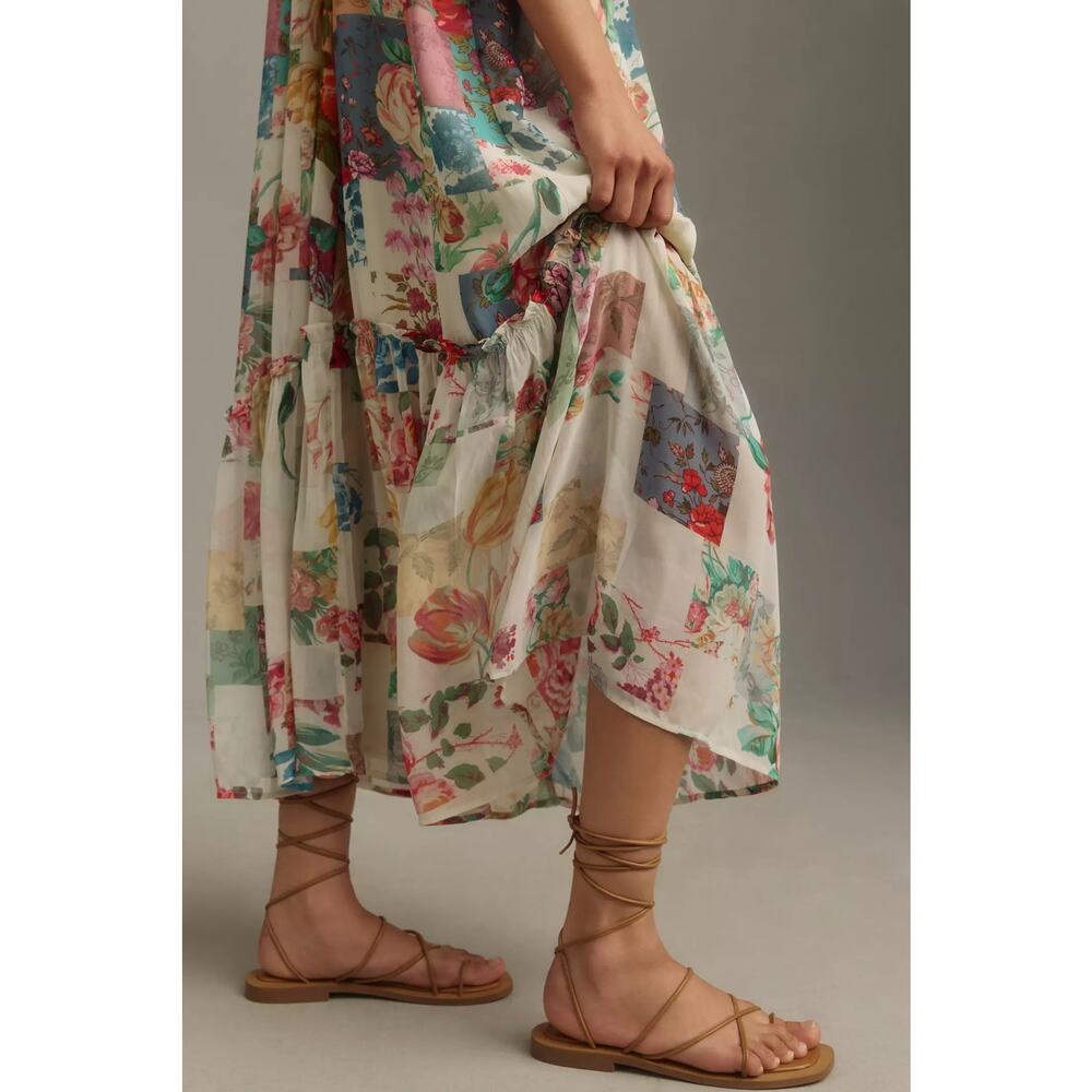 Anthropologie Chiffon Shift Midi Dress | Size Small | Flowy Boho Feminine - Picture 4 of 4